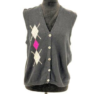2/$18 SALE! Vtg Argyle Sweater Vest Womens S Academia V Neck Oversized Preppy‎